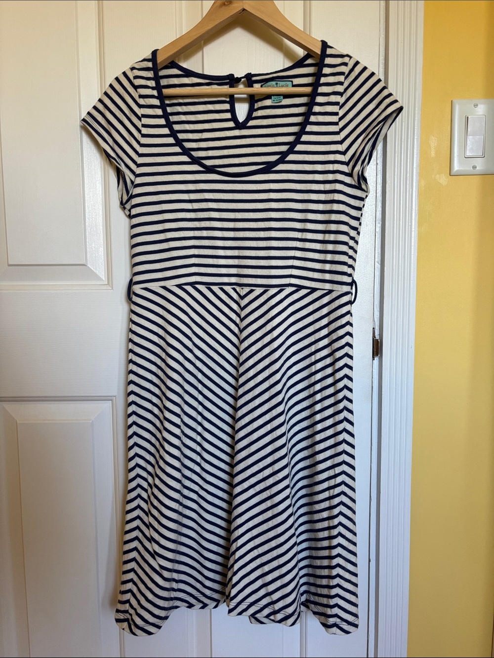 Striped Navy and White Cap-Sleeve Dress